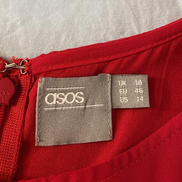 Asos Cerise Red Pleated Sleeve Dress Size 14 - Picture 3 of 11